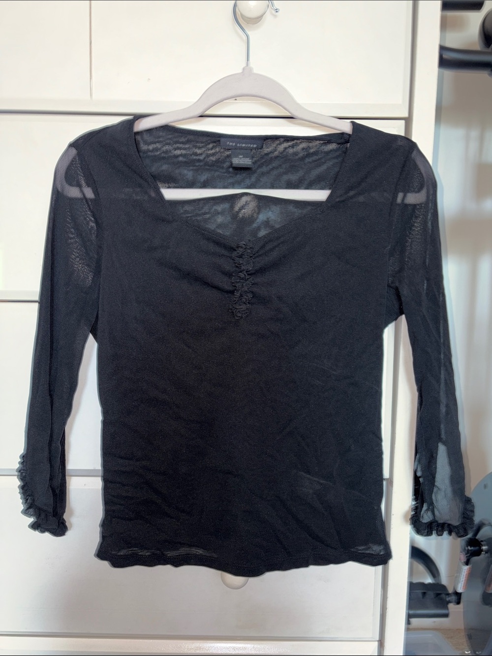 The Limited Black Sheer Long-Sleeve Ruched Front Top Whimsigoth